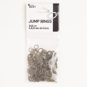 Jump ring assortment steel 240pk 4mm 6mm 8mm open round, 2.4-6.2mm inside diameter 21 gauge 18 gauge, antique brass finish