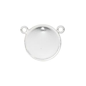 Connector, sterling silver, 19mm round with 18mm bezel cup setting. Sold individually.