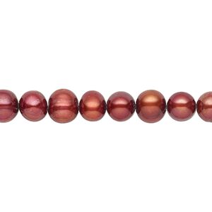 Pearl, cultured freshwater (dyed), cranberry, 5-6mm semi-round with 0.4-0.6mm hole, D grade, Mohs hardness 2-1/2 to 4. Sold per 15-inch strand.