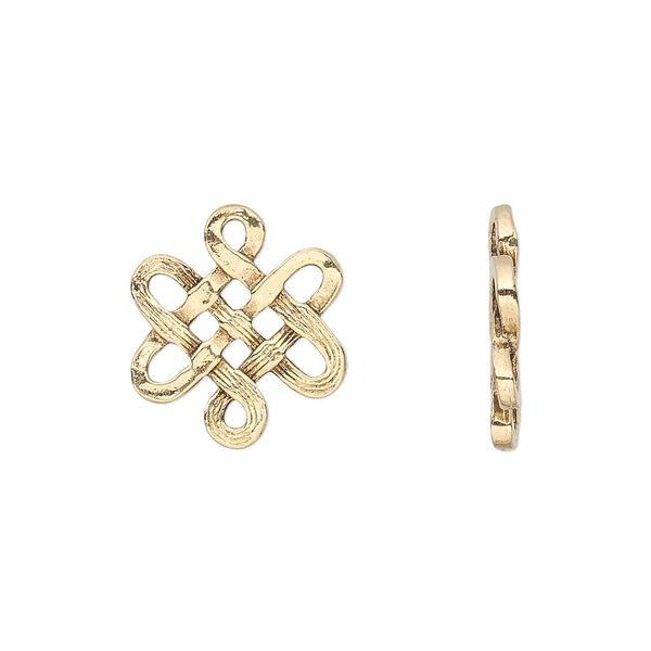 Link, antique gold-plated pewter (tin-based alloy), 17x15mm Celtic design. Sold per pkg of 6. image number 0