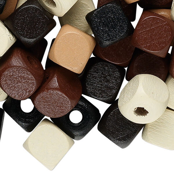 Bead mix, painted Korean boxwood, mixed colors, 10mm cube. Sold per 1/4 pound pkg, approximately 250 beads. image number 0