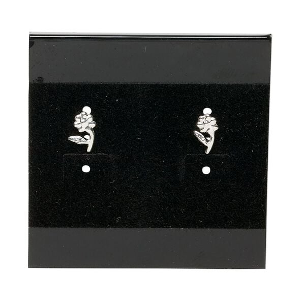 Earring card, flocked plastic, black, 2x2-inch square. Sold per pkg of 25. image number 0