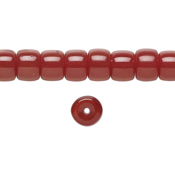 Bead, glass, opaque dark red, 8x6mm barrel. Sold per 15-1/2 to 16-inch strand. image number 0