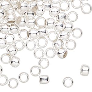 Crimp, silver-finished brass, 2.5mm round, 1.5mm inside diameter. Sold per pkg of 100.