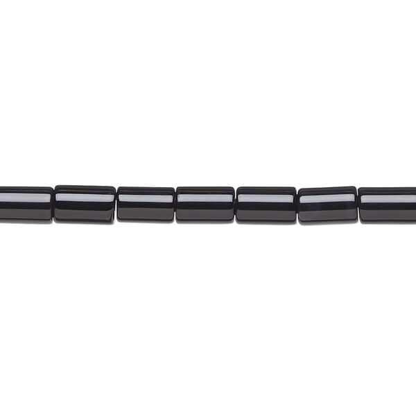 Bead, black onyx (dyed), 6x4mm round tube, B grade, Mohs hardness 6-1/2 to 7. Sold per 15-1/2" to 16" strand. image number 0