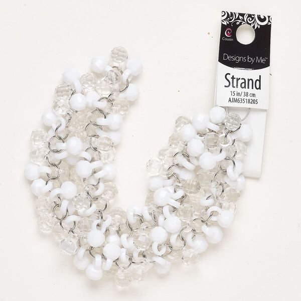 Steel / acrylic 1pkg1, faceted round drop 15 inch silver-finished / clear / white 8mm image number 0