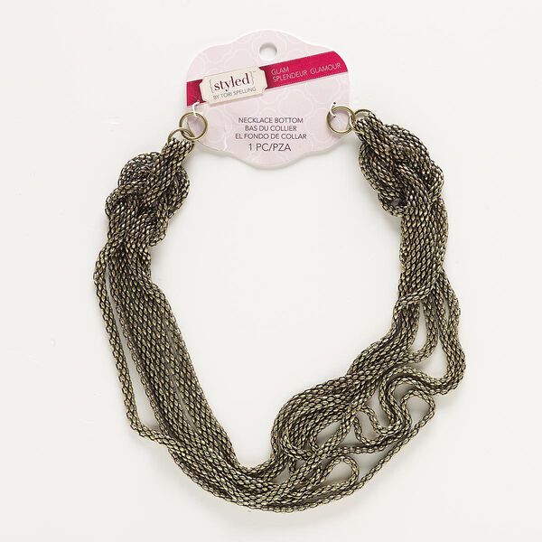 Necklace component, 6-strand, antiqued brass-finished steel, knot, 18 inches. Sold individually. image number 0