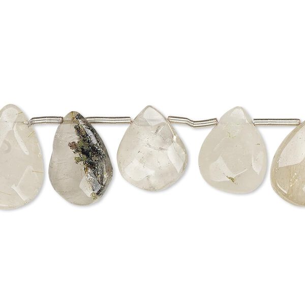 Golden rutilated quartz 1pkg14, hand-cut top-drilled faceted puffed teardrop bead natural 12x9mm-15x11mm image number 0