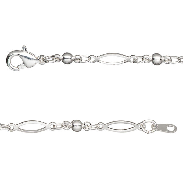 Chain, silver-plated brass, 3mm open oval and link, 24 inches with lobster claw clasp. Sold individually. image number 0