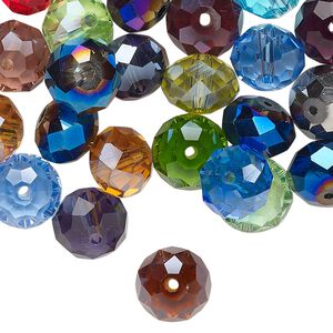 Bead mix, glass, pkg/2 ounces, opaque to transparent mixed colors, 10x8mm-11x9mm faceted rondelle.