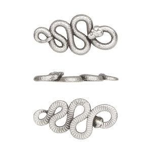 Link, TierraCast®, antique silver-plated pewter (tin-based alloy), 24x11.5mm 2-sided textured rattlesnake. Sold per pkg of 20.