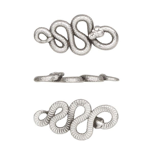 Link, TierraCast®, antique silver-plated pewter (tin-based alloy), 24x11.5mm 2-sided textured rattlesnake. Sold per pkg of 20. image number 0
