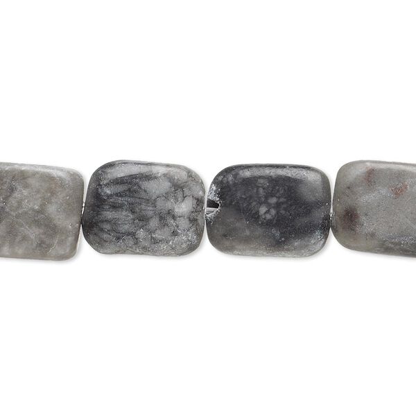 Bead, black and grey marble (natural), 13x10mm-15x11mm flat rounded rectangle, C- grade, Mohs hardness 3. Sold per 15-inch strand. image number 0