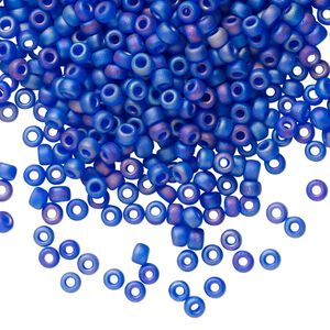 Seed bead, Miyuki, glass, pkg/250g, #8 rocaille, translucent matte rainbow cobalt blue, (RR-151FR).