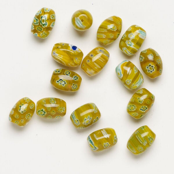 Millefiori glass 1pkg2oz, barrel bead translucent multicolored 17x12mm-18x13mm image number 1