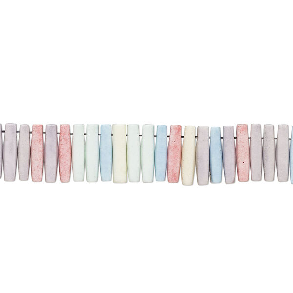 Bead, porcelain, opaque matte multicolored, 8.5x2mm stick. Sold per 8-inch strand, approximately 100 to 120 beads. image number 0