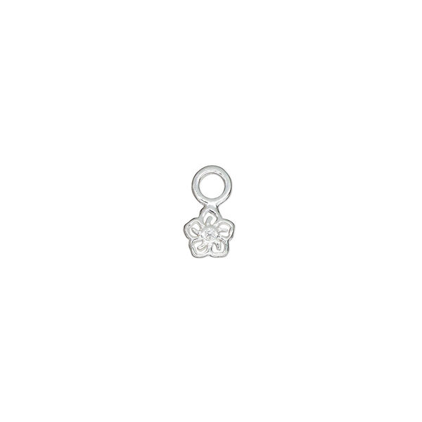 Charm, sterling silver and cubic zirconia, clear, 5mm single-sided cutout flower with 4mm closed round loop. Sold per pkg of 2. image number 0