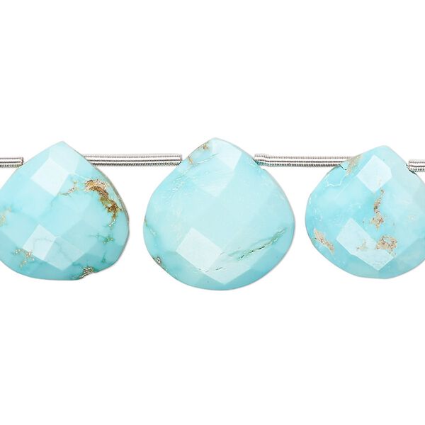 Imperial crown turquoise 1pkg5, hand-cut top-drilled faceted puffed teardrop bead natural 13-18mm image number 0