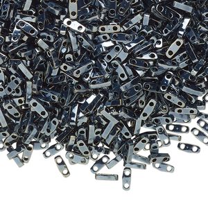 Seed bead, TILA®, glass, pkg/5g, 5x1.2mm quarter tila rectangle, opaque light gunmetal, (QTL-464).