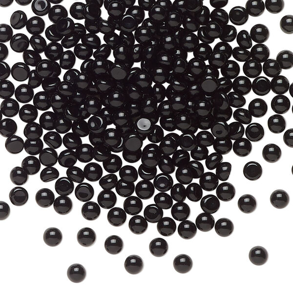 Cabochon, Czech glass, opaque black, 3mm vintage non-calibrated round. Sold per pkg of 288 (2 gross). image number 0