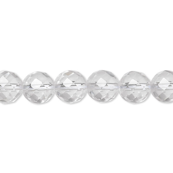 Bead, quartz crystal (natural), 8mm faceted round, A- grade, Mohs hardness 7. Sold per 8-inch strand, approximately 25 beads. image number 0