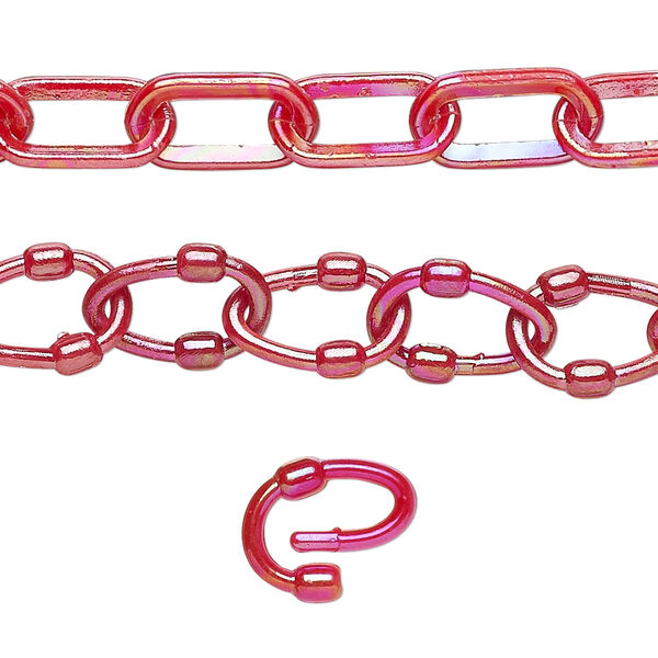 Chain, plastic, red AB, 13x7mm oval with 13x9mm oval link. Sold per (5) 15" to 16" sections. image number 0