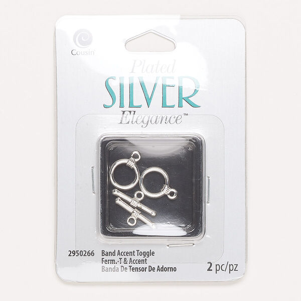 Clasp, toggle, lacquer and silver-plated brass, 11mm round. Sold per pkg of 2. image number 0