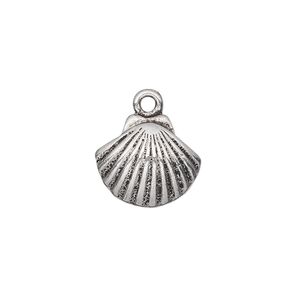 Charm, antique silver-plated "pewter" (zinc-based alloy), 15x14mm single-sided shell. Sold per pkg of 10.