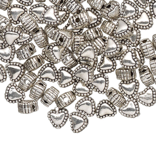Bead, antique silver-plated "pewter" (zinc-based alloy), 6x5mm double-sided heart. Sold per pkg of 100. image number 0