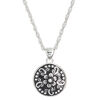 Necklace, Create Compliments®, sterling silver and enamel, black, 15mm round with flower and dots design, adjustable at 16 and 18 inches with springring clasp. Sold individually. image number 0
