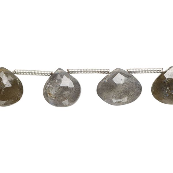 Labradorite 1pkg13, hand-cut top-drilled faceted puffed teardrop bead natural 9-13mm image number 0