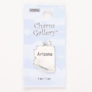 Charm, steel and enamel, pkg/1, silver finish and black, 22x18mm with "Arizona."