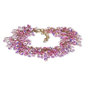 Bracelet, acrylic sequin with gold-finished brass and steel, pink AB, 20mm wide with 4mm round, 7-1/2 inches with 1-1/2 inch extender chain and lobster claw clasp. Sold individually.