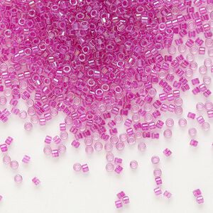 Seed bead, Delica®, glass, pkg/7.5g, #11 round, translucent light fuchsia-lined luster crystal clear (DB-0074).