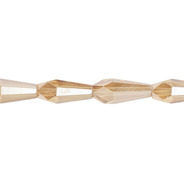 Bead, glass, crystal golden shadow, 14x6mm faceted teardrop. Sold per 15-1/2 to 16-inch strand. image number 0