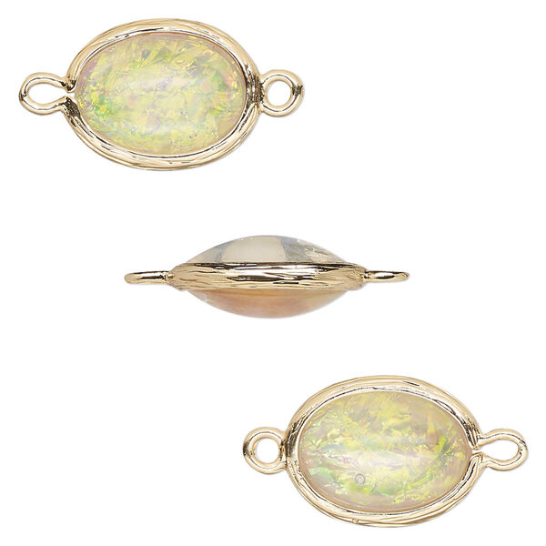 Link, Opalized Ice™, "opal" (resin) and gold-finished brass, white, 16x12mm double-sided oval. Sold per pkg of 4. image number 0