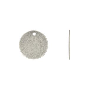 Drop, antique silver-plated brass, 15mm flat round. Sold per pkg of 50.