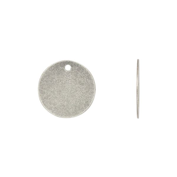 Drop, antique silver-plated brass, 15mm flat round. Sold per pkg of 50. image number 0