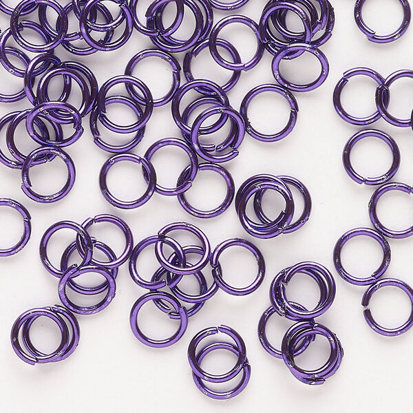 Jump ring, anodized steel, pkg/80, 6mm open round, 4.4mm inside diameter, purple, 21 gauge. image number 0