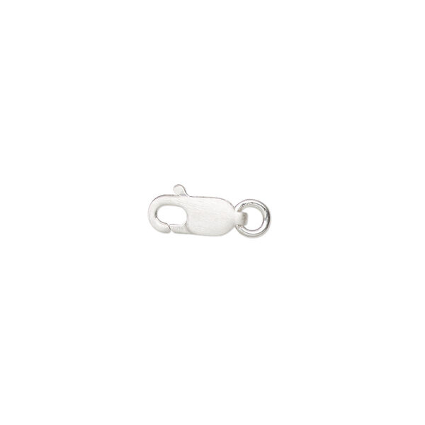 Clasp, lobster claw, satin-finished sterling silver, 10x4mm with 4mm closed jump ring. Sold individually. image number 0