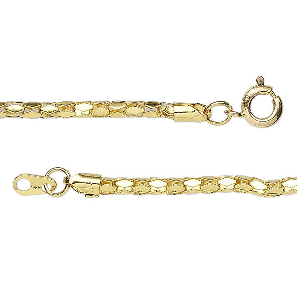 Chain, gold-plated steel, 2.4mm diamond, 24 inches with springring clasp. Sold per pkg of 10. image number 0