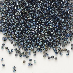 Seed bead, Delica®, glass, pkg/50g, #11 round, opaque iris gunmetal (DB-0006).