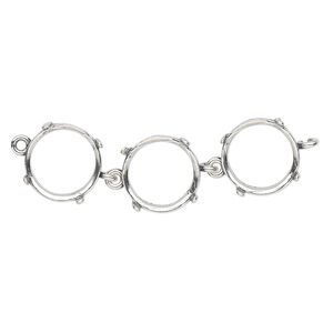 Link, JBB Findings, antique silver-plated brass, 43x12mm with open back and (3) 12mm 4-prong rivoli settings. Sold individually.