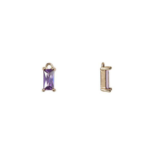 Drop, glass and gold-finished brass, purple, 7.5x4mm faceted rectangle. Sold per pkg of 10. image number 0