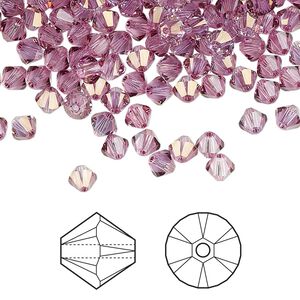 Bead 1440pk dark rose, Swarovski® 4mm XILION bicone 5328