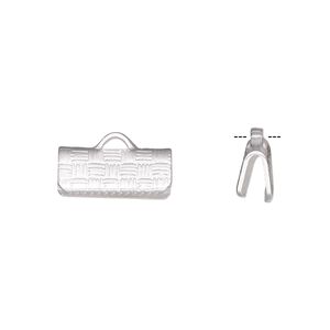 Ribbon crimp end, silver-plated brass, 13x6mm textured rectangle. Sold per pkg of 10.