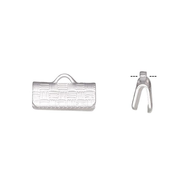 Ribbon crimp end, silver-plated brass, 13x6mm textured rectangle. Sold per pkg of 10. image number 0