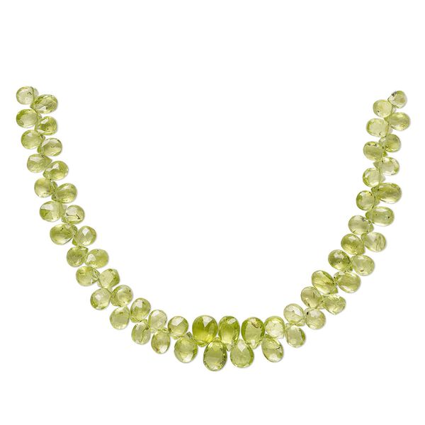 Peridot 1pkg1, hand-cut top-drilled faceted puffed teardrop bead natural 8 inch graduated 5x4mm-9x6mm image number 0