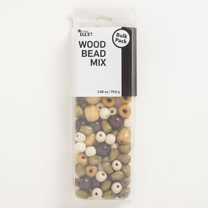 Bead mix, wood, mixed colors, 10-15mm round. Sold per 2.8 ounce pkg.