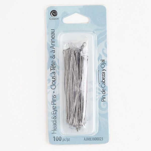 Head pin and eye pin assortment 1pkg100 gunmetal-finished steel, 2 inches, 21 gauge. image number 0